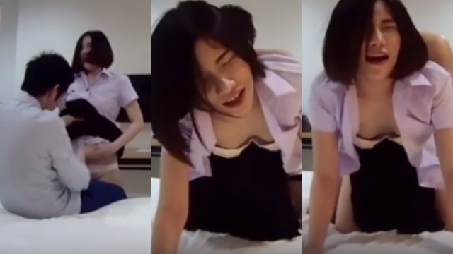 นักเรียนรับงาน หลุดนักศึกษาขาวเนียนสาวผมสั้นน่ารักโดนเย็ดคาชุดนักศึกษา